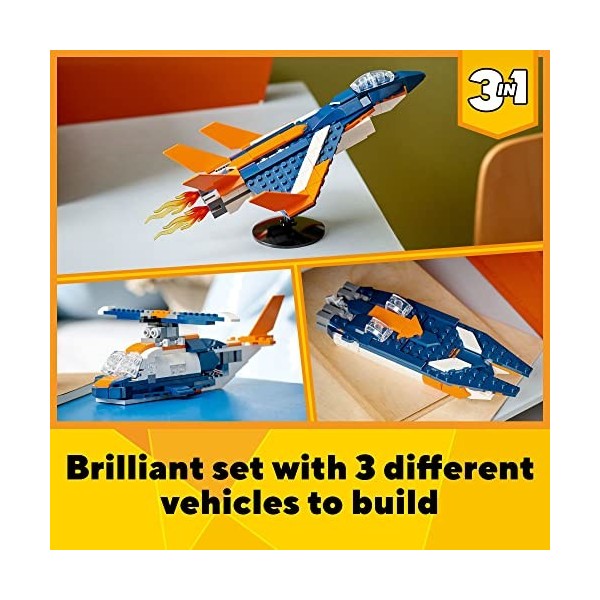 LEGO Creator 3in1 Supersonic-Jet 31126 Building Kit. Build a Jet Plane and Rebuild It into a Helicopter or a Speed Boat Toy. 