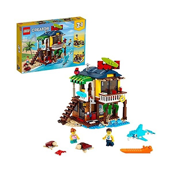 LEGO 31118 Creator 3-en-1 La Maison sur la Plage du Surfeur, Jeu de Construction, Figurines Animaux Marins, Piscine, Idée Cad