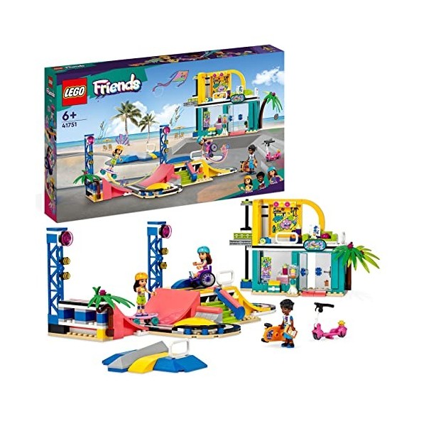 LEGO Friends 41751 Le Skatepark, Jouet de Skateboard, pour Filles et Garçons 6 Ans, Jeu de Mini-Poupée 2023 avec Scooter et F