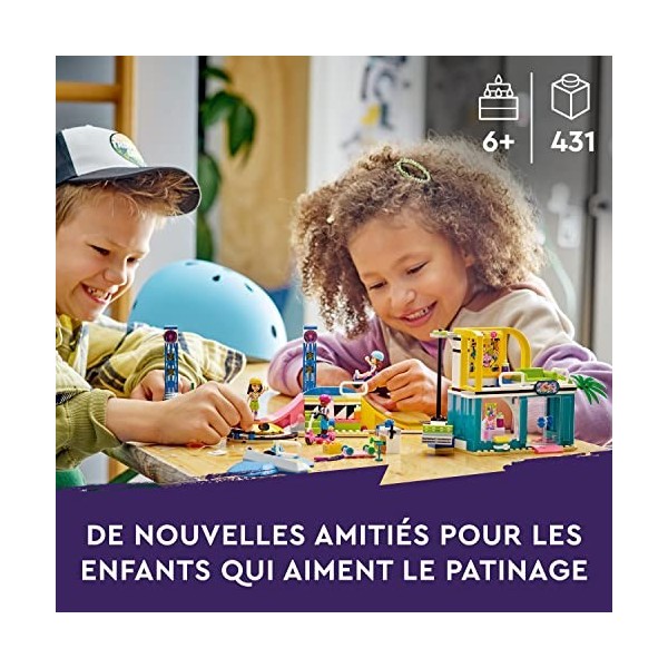 LEGO Friends 41751 Le Skatepark, Jouet de Skateboard, pour Filles et Garçons 6 Ans, Jeu de Mini-Poupée 2023 avec Scooter et F