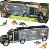 PREXTEX Transporteur remorque de Dinosaure de 40 cm avec 6 Mini Dinosaures en Plastique