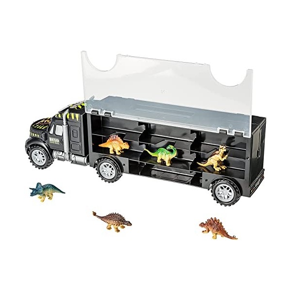 PREXTEX Transporteur remorque de Dinosaure de 40 cm avec 6 Mini Dinosaures en Plastique