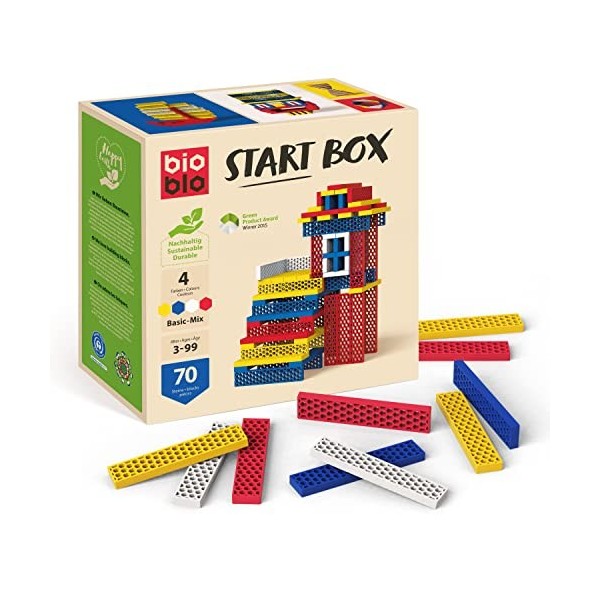 Bioblo Start Box Basic-Mix avec 70 Briques | Briques durables pour Enfants à partir de 3 Ans | Jouets de Construction en Bois