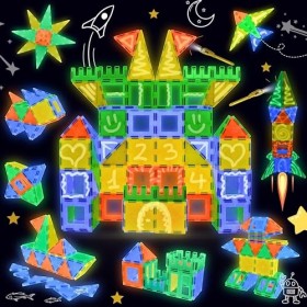 TOP TOYZ Blocs de Construction Magnétiques qui Brille dans lObscurité, 62 Pièces +2 Stylos à Lumière UV, Constructions Magné