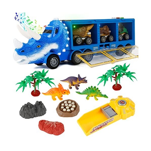 Victse Dinosaure Jouet Camion Transporteur, Dinosaure Figurine et Voitures Jouet Garcon, Dinosaure Jeu Voiture Dinosaure Cade