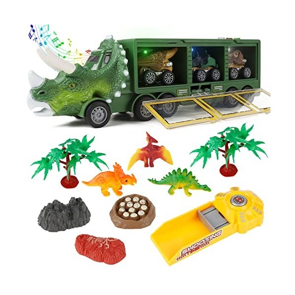 Victse Dinosaure Jouet Camion Transporteur, Dinosaure Figurine et Voitures Jouet Garcon, Dinosaure Jeu Voiture Dinosaure Cade