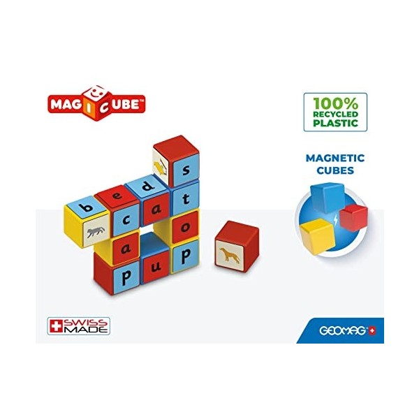 Geomag, Magicube Word Building Clips, Jeux Magnétiques pour Enfants dès 3 Ans, pour Apprendre lAnglais, Pack de 79 Pièces