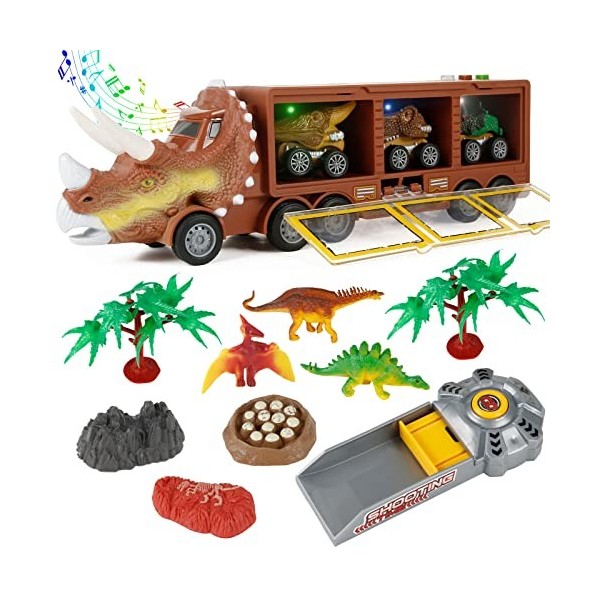 Victse Dinosaure Jouet Camion Transporteur, Dinosaure Figurine et Voitures Jouet Garcon, Dinosaure Jeu Voiture Dinosaure Cade