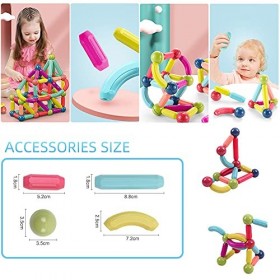 ROUSKY Lot de 88 boules magnétiques et tiges - 88, bâtons de construction, blocs de construction, carreaux, jouets empilables