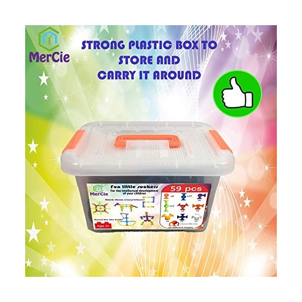 Jeu de Construction éducatif et créatif | 59 pcs: ventouses avec 10 Formes différentes + Boite de Rangement Plastique| Idéal 