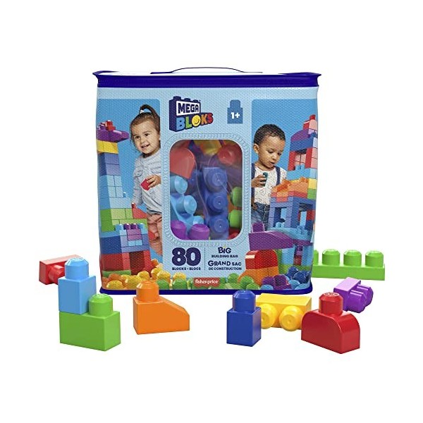 MEGA Bloks Sac bleu, jeu de blocs de construction, 80 pièces, jouet pour bébé et enfant de 1 à 5 ans, DCH63