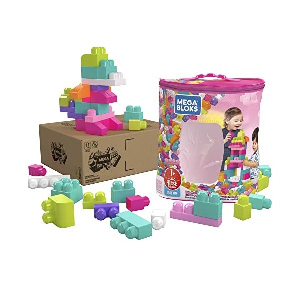 MEGA Bloks Sac bleu, jeu de blocs de construction, 80 pièces, jouet pour bébé et enfant de 1 à 5 ans, DCH63