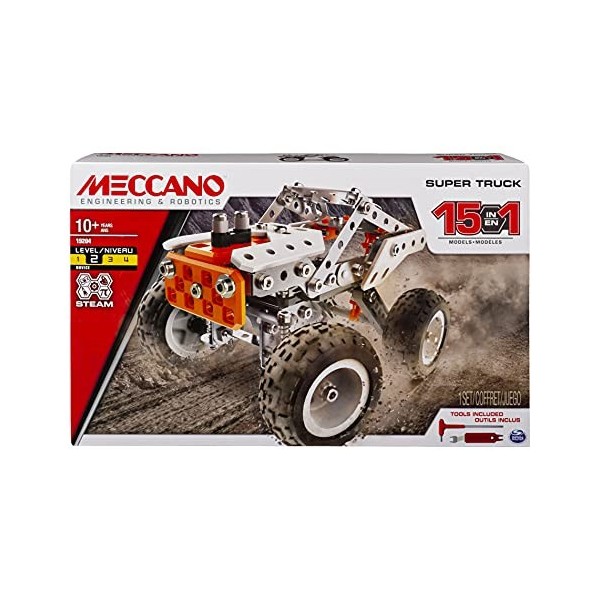 MECCANO - Super Truck 15 MODÈLES - Véhicule avec Direction et Suspensions Fonctionnelles - Jeu de Construction - 6052632 - Jo