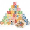 jacootoys 36 PCS Blocs de Bois ABC Jeux de Construction Très Grand Lettres et numéros de lalphabet Jouets Éducatifs pour Enf