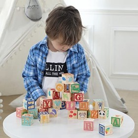 jacootoys 36 PCS Blocs de Bois ABC Jeux de Construction Très Grand Lettres et numéros de lalphabet Jouets Éducatifs pour Enf