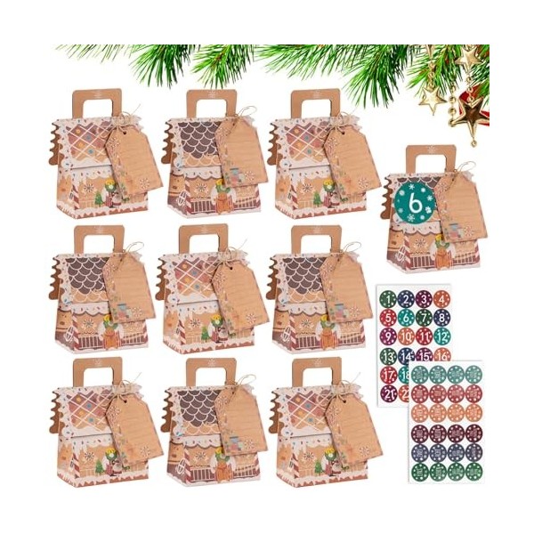 24pcs Calendriers de lAvent Kraft Boites Cadeau Noël Triangulaire Boîtes de Calendrier de lAvent+Autocollant Numérique DIY 