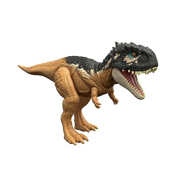 Jurassic World Figurine articulée et sonore de Skorpiovenator Attaque Rugissante 33 cm avec code ADN caché et scannable, à 