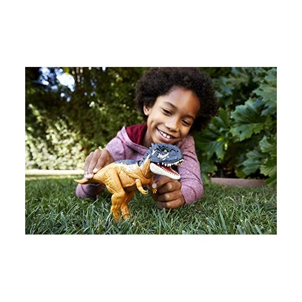 Jurassic World Figurine articulée et sonore de Skorpiovenator Attaque Rugissante 33 cm avec code ADN caché et scannable, à 