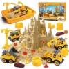 FRUSE Sable Jouet Magique,Jouets Sensoriels avec 1 KG de sable,4 Camions de Construction Amovibles,4 Moules de Château,Bac a 