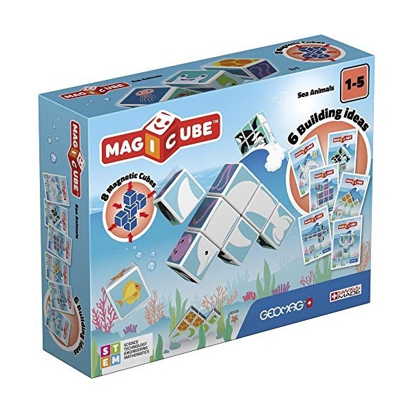 Geomag MagiCube 146 Sea Animals - Constructions Magnétiques et Jeux Educatifs, 8 Cubes Magnétiques