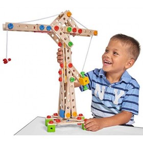Eichhorn - Maxi Grue 5 en 1 - Jeu de Construction Bois - 170 Pièces - Dès 6 Ans - Bois de Hêtre Labellisé FSC - 100039097