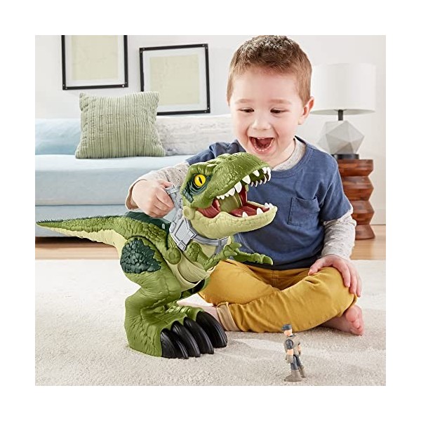 Imaginext Figurine Dinosaure Redoutable T-Rex, avec manette pour faire bouger le dinosaure et faire claquer ses mâchoires, Jo