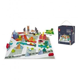 Janod - Kubix - 40 Blocs + Puzzle Lettres et Chiffres 36 Pièces - Jeu de Construction Blocs en Bois Massif + Puzzle Tapis de 