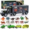 Nuheby Dinosaure Jouet Voiture Enfant Garcon Fille 3 4 5 6 Ans Camion Transporteur avec Mini Figurine Dinosaures et Animaux J