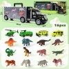 Nuheby Dinosaure Jouet Voiture Enfant Garcon Fille 3 4 5 6 Ans Camion Transporteur avec Mini Figurine Dinosaures et Animaux J