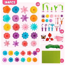 Nukdey Jeu de Construction de Jardin de Fleurs 144PCS - Jouet de Construction de Fleurs - Set de Jeu de Construction Créatifs