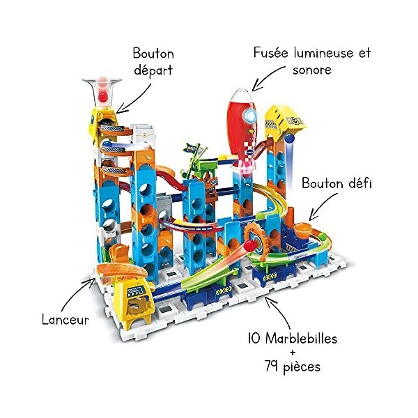 VTech - Marble Rush, Circuit à Billes Électronique Rocket Set Electronic M100E, Jeu de Construction, 79 Pièces, 10 Billes, Ca