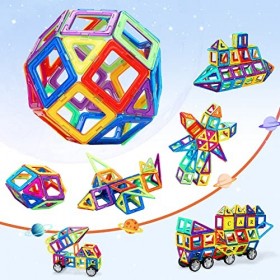 COOLJOY Jeux de Construction magnétiques, 117 Pièces Couleur Blocs Construction Magnétiques Livré avec des Lettres | des Chif