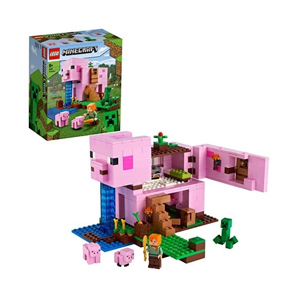 LEGO 21170 Minecraft La Maison Cochon: Jouet de Construction avec Figurines Alex, Animaux et Creeper, Idéal pour Les Jeunes A