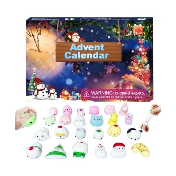 Calendrier de lAvent 2023,24 Jours Calendrier de lAvent Compte à rebours de Noël,Avent Petits Cadeaux avec 24 animaux Mochi