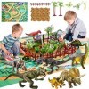 BUYGER Dinosaure Jouet avec Tapis de Jeu pour Enfant 3 4 5 Ans, 58 Pièces Figurines de Dinosaures Puzzle Clôture de Montage R