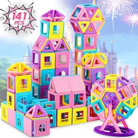 COOLJOY Blocs de Construction Magnétiques–141PCS Jeux de Briques Magnétiques de Construction Aimanté Educatif et Créatif et M