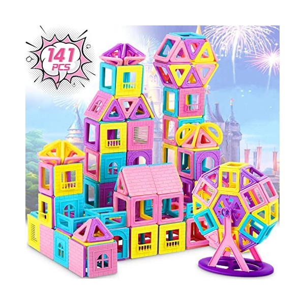 COOLJOY Blocs de Construction Magnétiques–141PCS Jeux de Briques Magnétiques de Construction Aimanté Educatif et Créatif et M