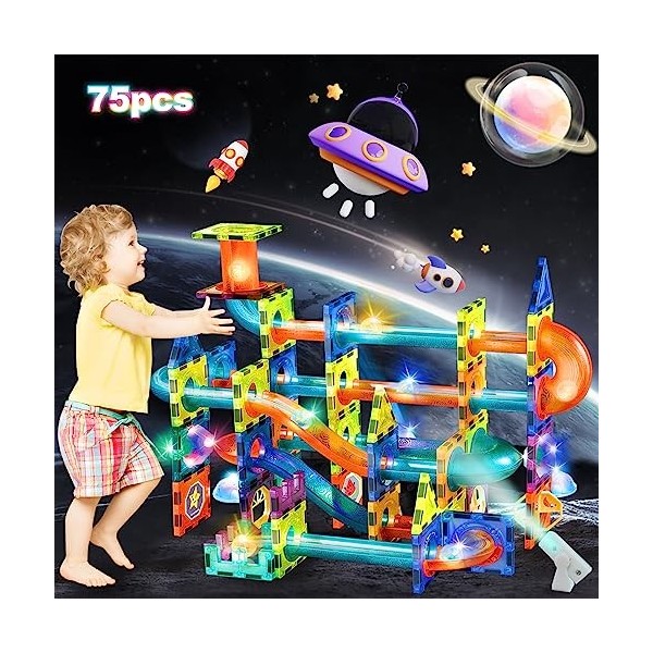 4-Pejiijar Jeu Construction Magnetique Enfant 75 Pièces Blocs Construction Magnétiques, Jouet Educatif 3D Créatif, Magnetic B