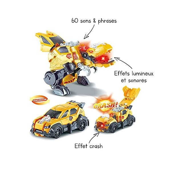 VTech - Switch & Go Dinos Crash, Dinosaure Sonore Zyrex, le T-Rex, Jouet 2 en 1 Transformable en Voiture de Rallye, Bataille 