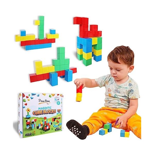 PERNA HOME Cubes magnétiques pour enfants, Jeu Aimants Blocs de Construction Magnétiques Éducatifs, Puzzle Magnétique Magnéti