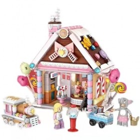 LOZ Building Blocks Educational Toy Architecture Candy House with Train Head and Trolley Creative Building Blocks Set Constru