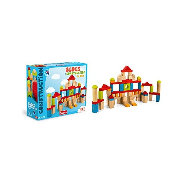 Jeujura - 8243- Jeux de Construction-Construire - Blocs de Construction - 82 Pieces en Bois