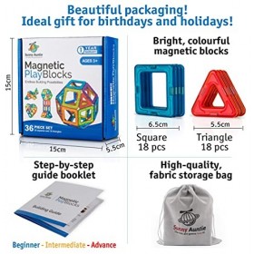 Sunny Auntie Lot de 36 blocs de construction magnétiques, carreaux pour garçons et filles de 3, 4, 5, 6, 7, 8 ans, jouets de 