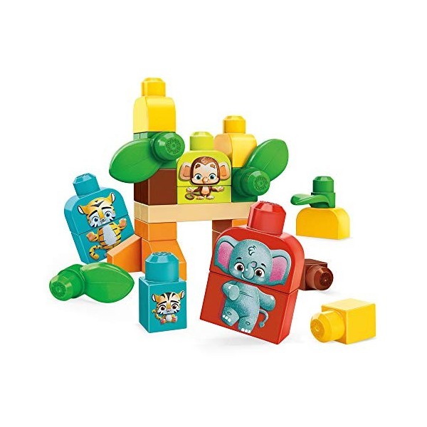 Mega Bloks First Builders Les Amis Safari, jeu de 30 blocs de construction à base de plantes, jouet pour bébé et enfant de 1 