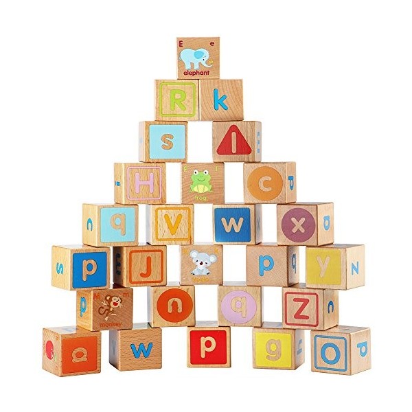 Lewo 26 PCS Blocs de Bois ABC Blocs Jeux de Construction Très Grand Alphabet Letters Block Set Jouets Éducatifs Montessori po