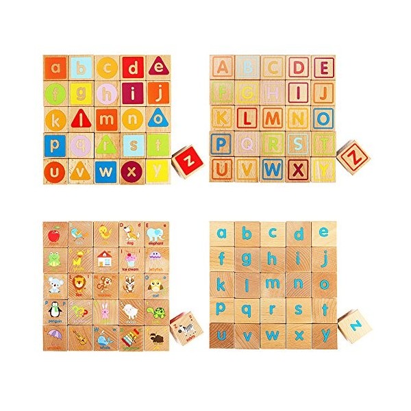 Lewo 26 PCS Blocs de Bois ABC Blocs Jeux de Construction Très Grand Alphabet Letters Block Set Jouets Éducatifs Montessori po