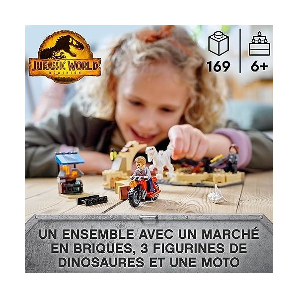 LEGO 76945 Jurassic World La Poursuite en Moto de l’Atrociraptor, Jouet de Dinosaures, 2 Bébés Dinos et Minifigurines de Gard