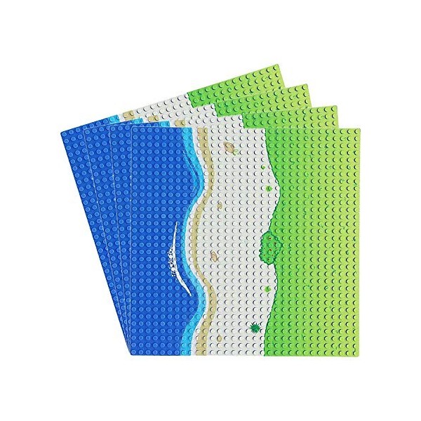 Feleph Classic La Plaque de Base Verte et Bleue, Jeu de Construction, Compatible avec Toutes Les Briques de Construction Rec