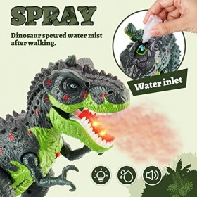 HYAKIDS Dinosaure Jouet pour Enfant avec Pulvérisation deau, T-Rex Figurine avec Lumières, Rugissement, Marche, Cadeaux pour