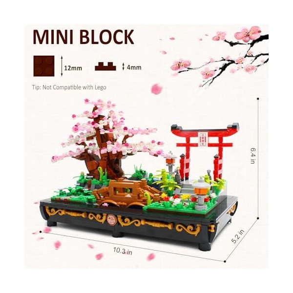 OundarM Ensemble de Mini Blocs de Construction Japonais Sakura Courtyard Bonsai, Collection botanique de Fleurs de Cerisier p